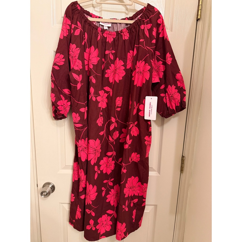 Ingrid & Isabel Maternity Floral Off Shoulder Midi Dress XL Pink Burgundy NWT